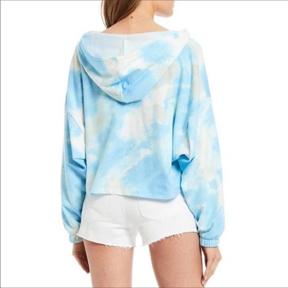 Frayed Jeans Amber Crop Hoodie  Blue Elixir Mist Air Tie Dye Women’s Size Large - Picture 2 of 4